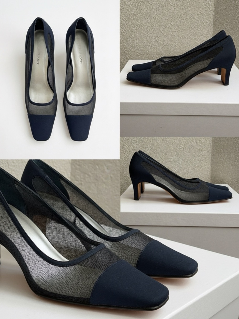 Karen Scott Navy Mesh Pointed-Toe Kitten Heels